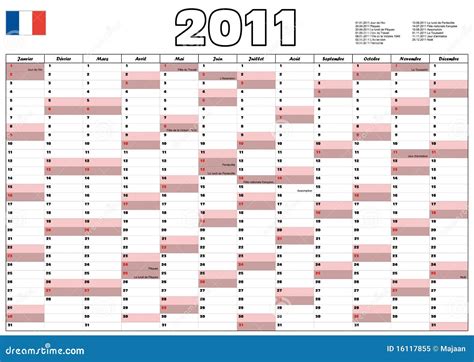 calendrier 2011 français.